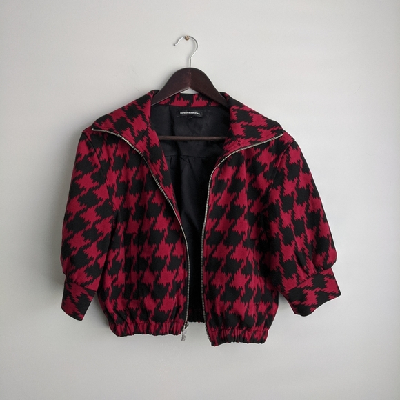 Express Red & Black Houndstooth XS Cropped Jacket - Picture 2 of 8